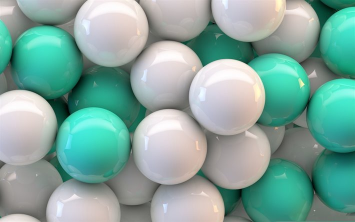3d verde bolas brancas, 3d brilhante bolas, 3d bolas de textura, criativo verde-branco de fundo em 3d, verde 3d bola