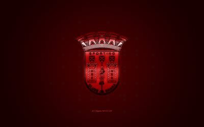 SC Braga, Portugisiska football club, Premier League, r&#246;d logo, red kolfiber bakgrund, fotboll, Braga, Portugal, SC Braga logotyp