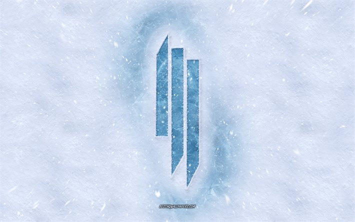 Skrillex logo, inverno concetti, Sonny John Moore, consistenze di neve, neve, sfondo, Skrillex emblema, invernali, arte, Skrillex