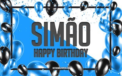 Happy Birthday Simao, Birthday Balloons Background, Simao, wallpapers with names, Simao Happy Birthday, Blue Balloons Birthday Background, greeting card, Simao Birthday