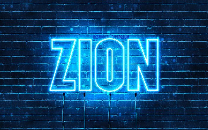 Zion, 4k, wallpapers with names, horizontal text, Zion name, blue neon lights, picture with Zion name