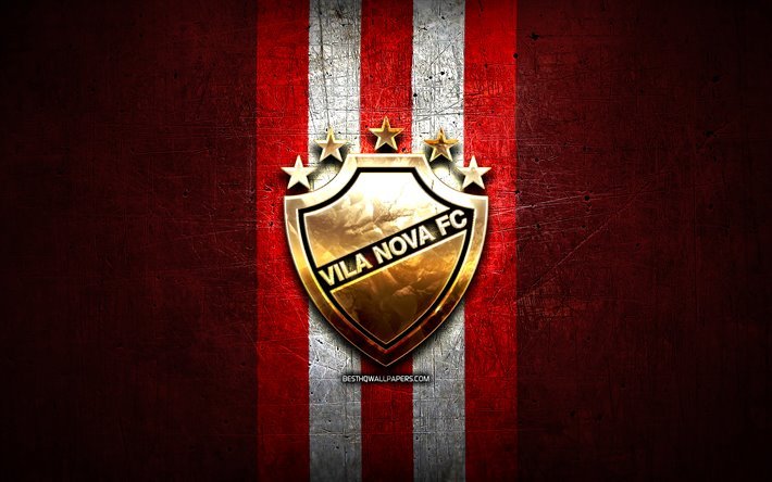 Vila Nova FC, golden logotyp, Serie B, red metal bakgrund, fotboll, Vila Nova, brasiliansk fotboll club, Vila Nova logotyp, Brasilien