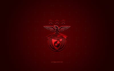 El SL Benfica, el portugu&#233;s, el club de f&#250;tbol de la Primeira Liga, logotipo rojo, rojo de fibra de carbono de fondo, f&#250;tbol, Lisboa, Portugal, el SL Benfica logotipo