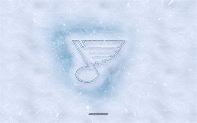 St Louis Blues logo, American hockey club, winter concepts, NHL, St Louis Blues ice logo, snow texture, St Louis, Missouri, USA, snow background, St Louis Blues, hockey