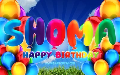 Shoma Happy Birthday, 4k, cloudy sky background, Birthday Party, colorful ballons, Shoma name, Happy Birthday Shoma, Birthday concept, Shoma Birthday, Shoma