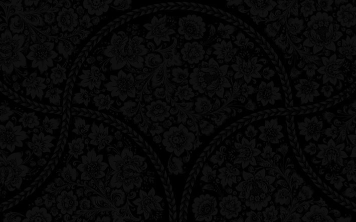 hintergrund mit blumen, schwarzes damast-muster, vintage-blumenmuster, schwarz vintage hintergrund, florales muster, schwarz, retro-hintergrund, schwarz hintergrund, florale vintage-muster, vintage-hintergrund