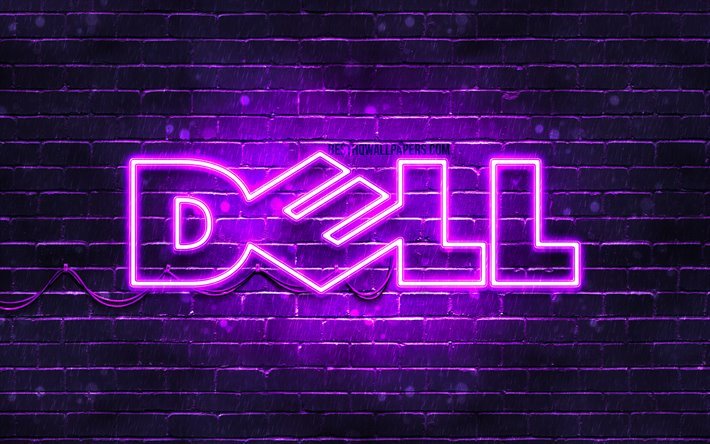 Dell violeta logotipo de 4k, violeta brickwall, el logotipo de Dell, marcas, Dell ne&#243;n logotipo de Dell