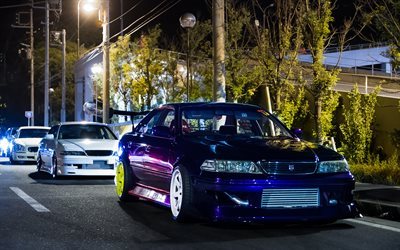 Toyota Mark II, tuning, presa di posizione, notte, blu mark 2, Toyota