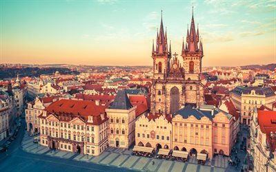 Gamla Stan, Tyn Kyrkan, Prag, Tjeckiska Republiken, vinter, turism, gamla stan