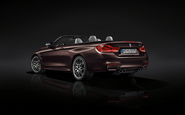 BMW M4, 2018, F83, Convertibile, 4k, vista posteriore, di lusso borgogna cabriolet, marrone M4, BMW