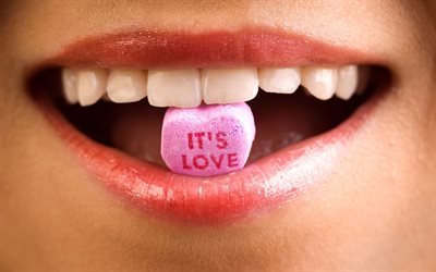Its love, 4k, heart, sugar, lips