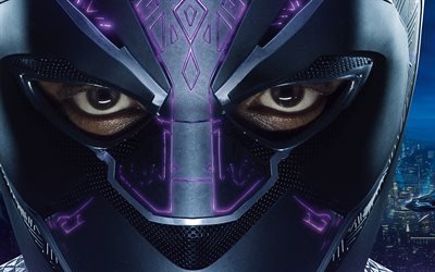 4k, Black Panther, close-up, 2018 movie, superheroes, poster