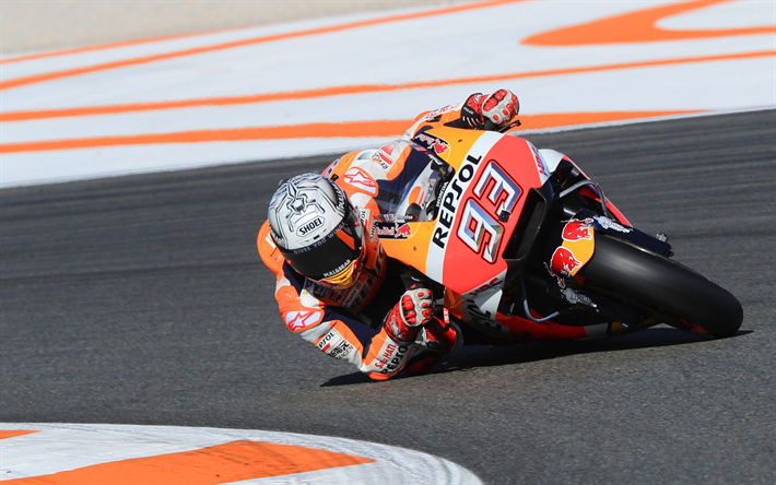 Marc Marquez, 4k, Honda RC213V, moto sportive, rider, la MotoGP, la pista, il pilota del team Repsol Honda Team