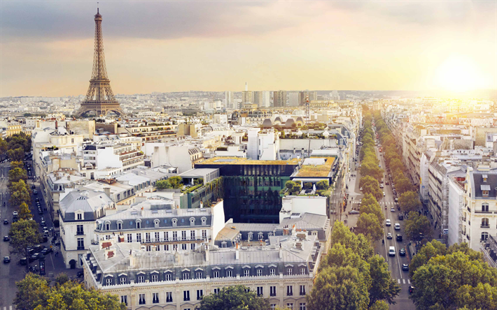 Parigi, la sera, la citt&#224;, 4k, Francia, Torre Eiffel, strade Parigine