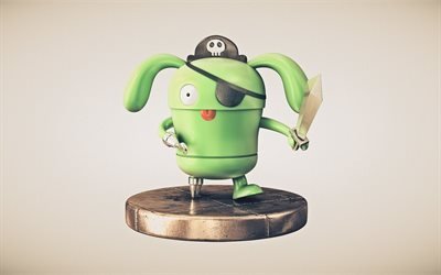 Android, 3d art, pirate, minimal