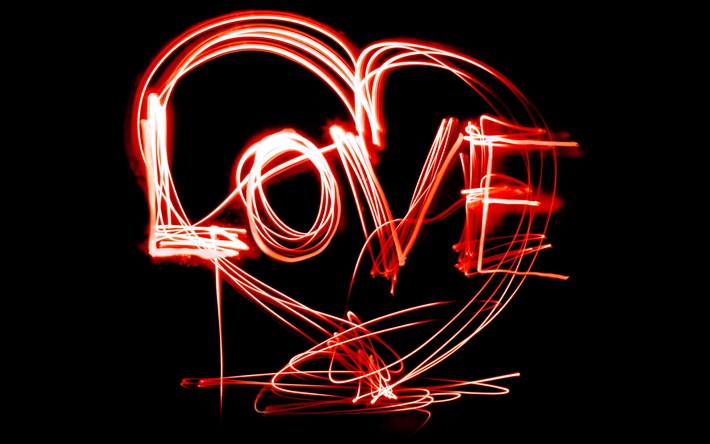 4k, amore, concetto, luci al neon, il cuore, la creativit&#224;