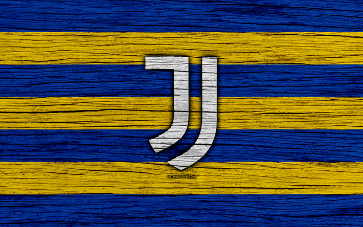 FC Juventus, 4k, Bianconeri, fan sanat, yeni logo, İtalya, ahşap doku, futbol, Juventus yeni logo, Juventus Serie