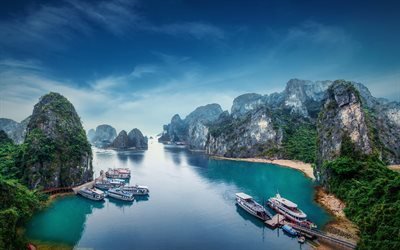 Ha Long Bay, 4k, deniz, liman, Quang Ninh, Vietnam, Asya