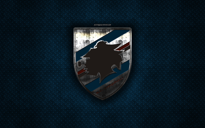 UC Sampdoria, Italiano de futebol do clube, azul textura do metal, logotipo do metal, emblema, G&#233;nova, It&#225;lia, Serie A, arte criativa, futebol