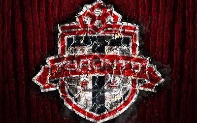 Toronto FC, scorched logo, MLS, red wooden background, Eastern Conference, american football club, grunge, Major League Soccer, football, soccer, Toronto FC logo, fire texture, USA