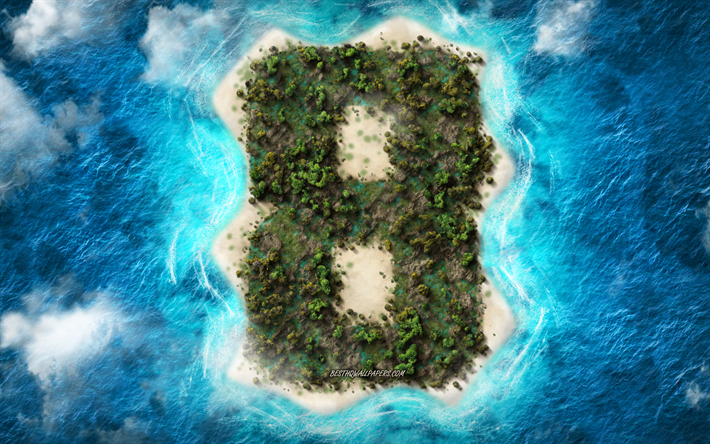 March 8, tropical island, creative card, ocean, Windows 8, logo