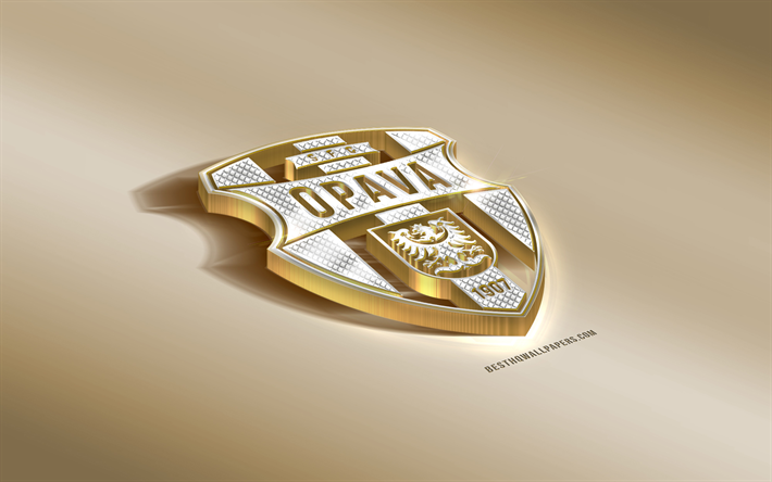 SFC Opava, Tjeckiska Football Club, Golden Silver logotyp, Opava, Tjeckiska Republiken, Tjeckiska Ligan, 3d gyllene emblem, kreativa 3d-konst, fotboll