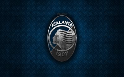 Atalanta BC, Italian football club, blue metal texture, metal logo, emblem, Bergamo, Italy, Serie A, creative art, football, Atalanta