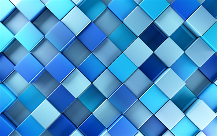 青色のモザイク, 4k, 作品, モザイクの食感, 青色の背景, 抽象的質感, 角質感, rhombuses