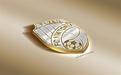 FC Viktoria Plzen, Czech Football Club, Golden Silver logo, Plzen, Czech Republic, Czech First League, 3d golden emblem, creative 3d art, football