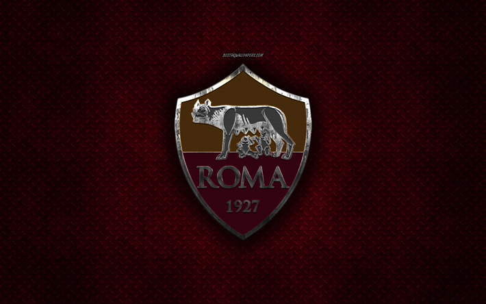 L&#39;as Roma, l&#39;italien, le club de football, rouge m&#233;tal, texture, en m&#233;tal, logo, embl&#232;me, Rome, Italie, Serie A, art cr&#233;atif, football