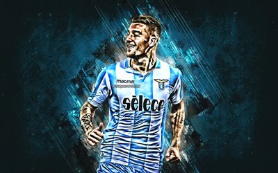 Sergej Milinkovic-Savic, Lazio, midfielder, joy, blue stone, famous footballers, football, Serbian footballers, grunge, Serie A, Italy