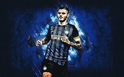 Mauro Icardi, Internazionale FC, striker, portrait, creative art, blue stone, famous footballers, football, Icardi, Inter Milan FC, argentinian footballer, grunge, Serie A, Italy