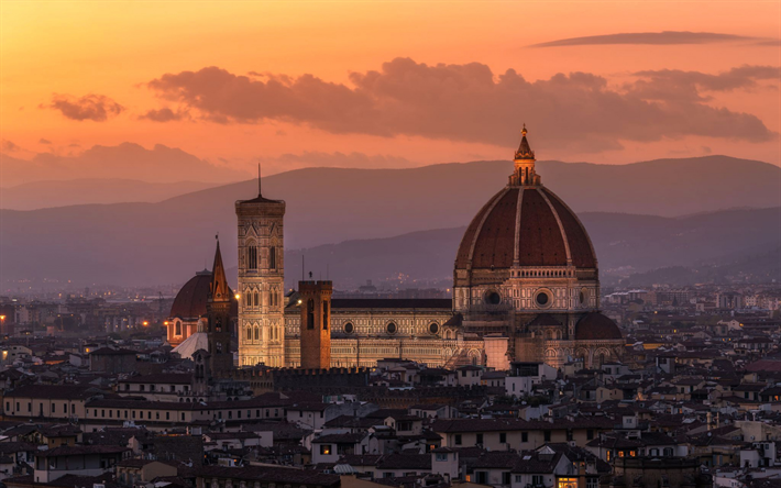 Florence Cathedral, Florence, Tuscany, Italy, evening, cityscape, landmark, italian city, Cathedral of Saint Mary of the Flower