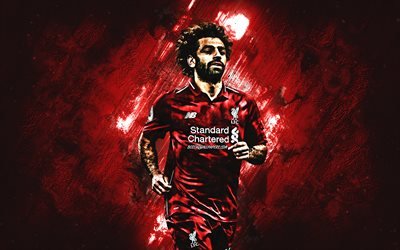 Mohamed Salah, il Liverpool FC, l&#39;attaccante, di gioia, di pietra rossa, calciatori famosi, calcio, Egiziano calciatori, grunge, Premier League, Inghilterra, Salah