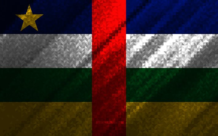 Drapeau de la R&#233;publique centrafricaine, abstraction multicolore, drapeau en mosa&#239;que de la R&#233;publique centrafricaine, R&#233;publique centrafricaine, art de la mosa&#239;que, drapeau de la R&#233;publique centrafricaine