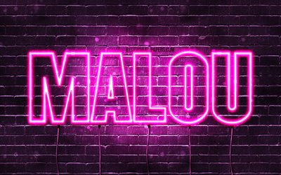 Malou, 4k, wallpapers with names, female names, Malou name, purple neon lights, Happy Birthday Malou, popular danish female names, picture with Malou name