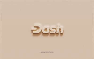 Dash logo, brown plaster background, Dash 3d logo, cryptocurrency, Dash emblem, 3d art, Dash
