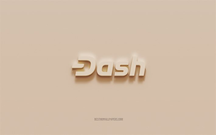 ダッシュのロゴ, 茶色の漆喰の背景, ダッシュ 3D ロゴ, 仮想通貨, ダッシュエンブレム, 3Dアート, Dash