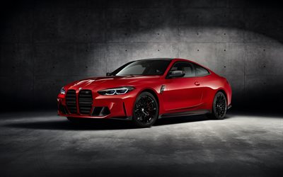 2021, BMW M4, G82, vista frontale, esterno, coup&#233; sportiva rossa, nuova M4 rossa, auto tedesche, BMW