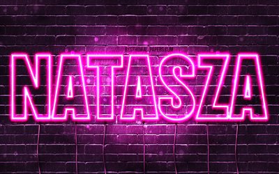 Natasza, 4k, wallpapers with names, female names, Natasza name, purple neon lights, Happy Birthday Natasza, popular polish female names, picture with Natasza name