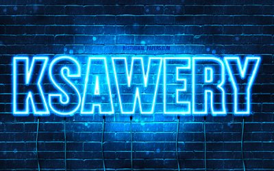 Ksawery, 4k, wallpapers with names, Ksawery name, blue neon lights, Happy Birthday Ksawery, popular polish male names, picture with Ksawery name