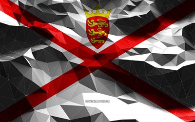 4k, Jersey flag, low poly art, European countries, national symbols, Flag of Jersey, 3D flags, Jersey, Europe, Jersey 3D flag