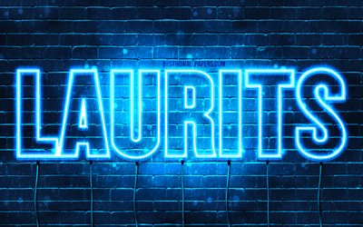 Laurits, 4k, wallpapers with names, Laurits name, blue neon lights, Happy Birthday Laurits, popular danish male names, picture with Laurits name