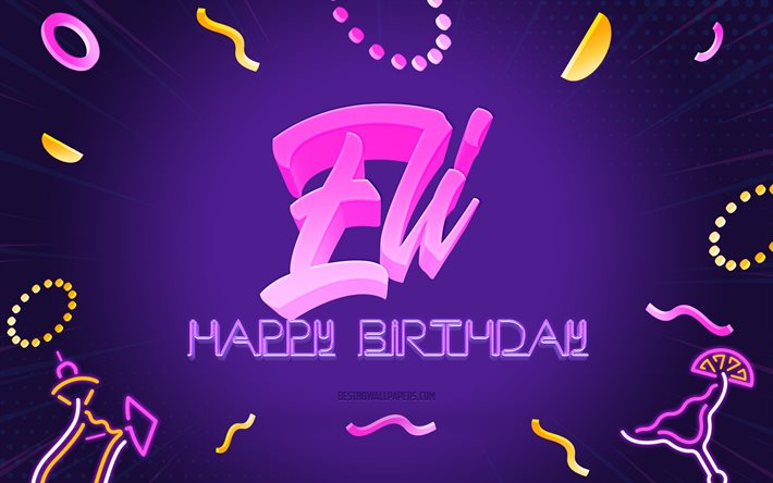 誕生日おめでとう, 4k, 紫のパーティーの背景, イーライ, クリエイティブアート, エリの誕生日おめでとう, エリ名, エリの誕生日, 誕生日パーティーの背景