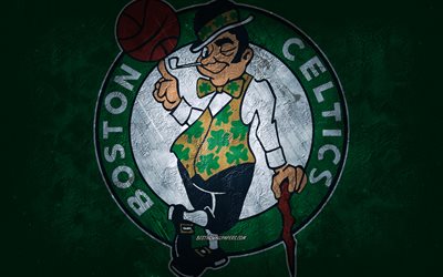 Boston Celtics, amerikanska basketlag, grön sten bakgrund, Boston Celtics logotyp, grunge konst, NBA, basket, USA, Boston Celtics emblem
