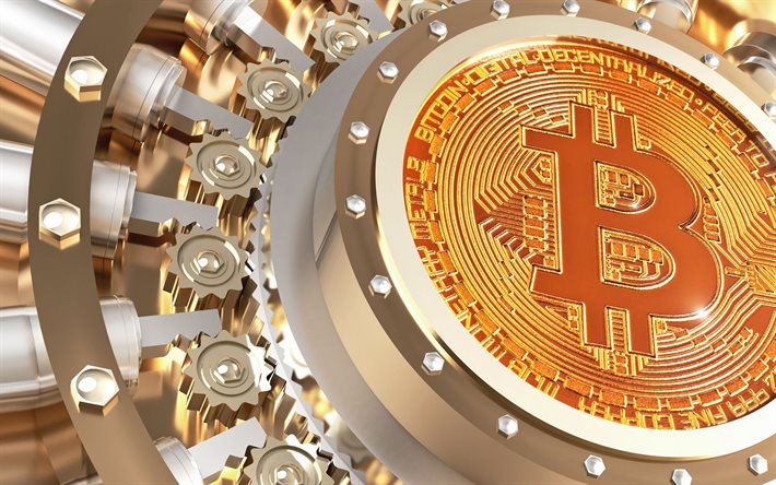Bitcoin, arte 3d, segno 3d bitcoin, criptovaluta, moneta elettronica, concetti di finanza, portafoglio bitcoin