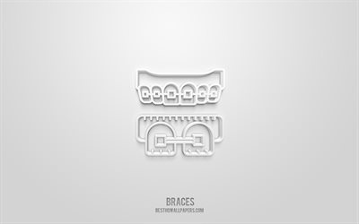 Braces 3d icon, white background, 3d symbols, Braces, Dentistry icons, 3d icons, Braces sign, Dentistry 3d icons