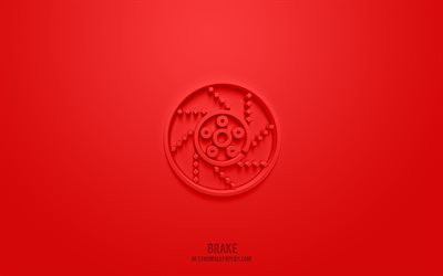 Brake 3d icon, red background, 3d symbols, Brake, Car parts icons, 3d icons, Brake sign, Car parts 3d icons