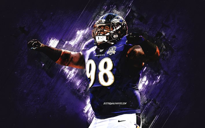 Brandon Williams, Baltimore Ravens, NFL, football am&#233;ricain, portrait, fond de pierre violette, Ligue nationale de football