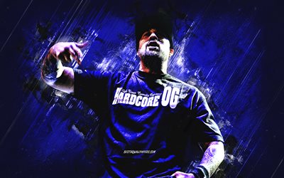 B-Real, rapper americano, Louis Freese, ritratto, sfondo di pietra blu, arte creativa